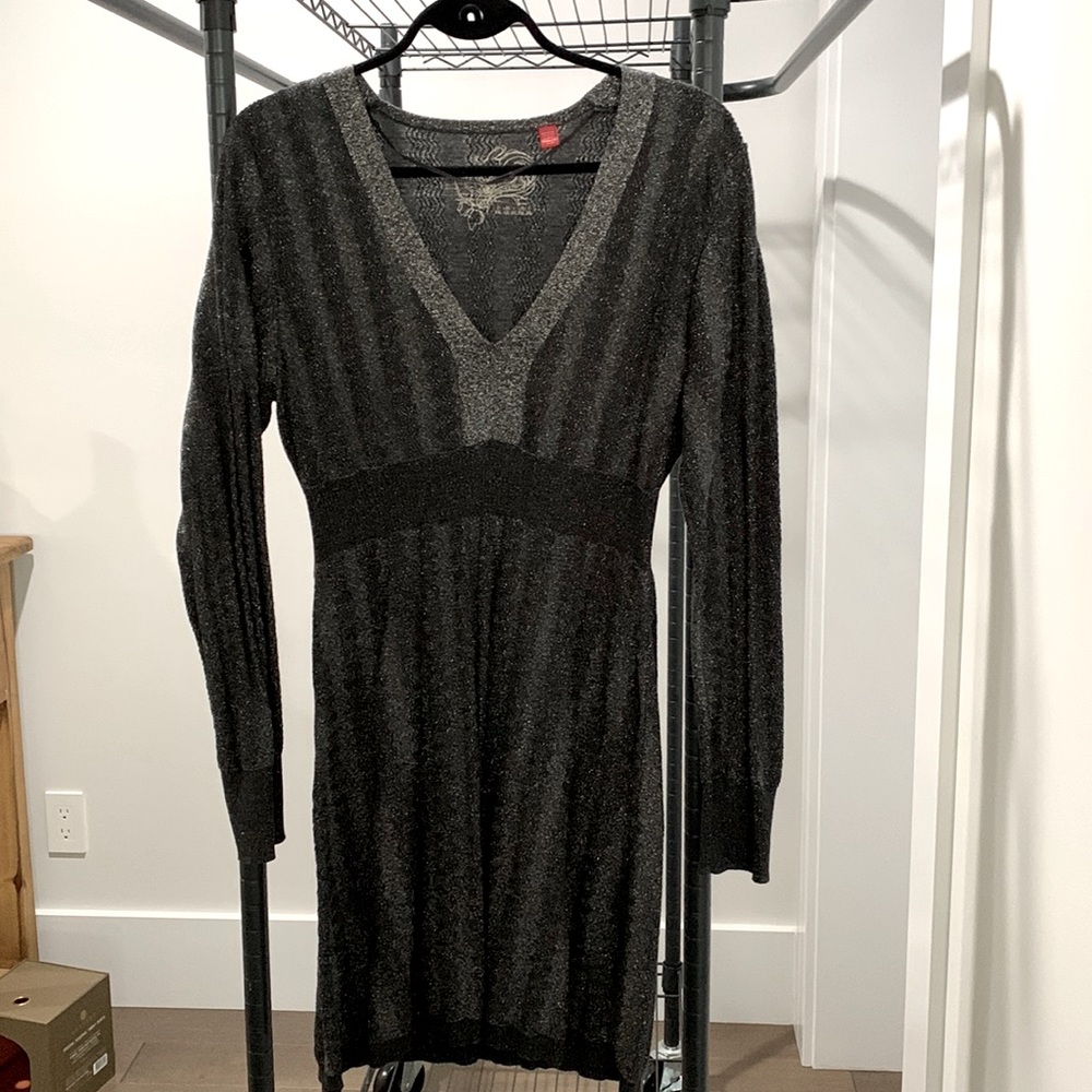 Espirit, black and silver knit dress, size: XXL